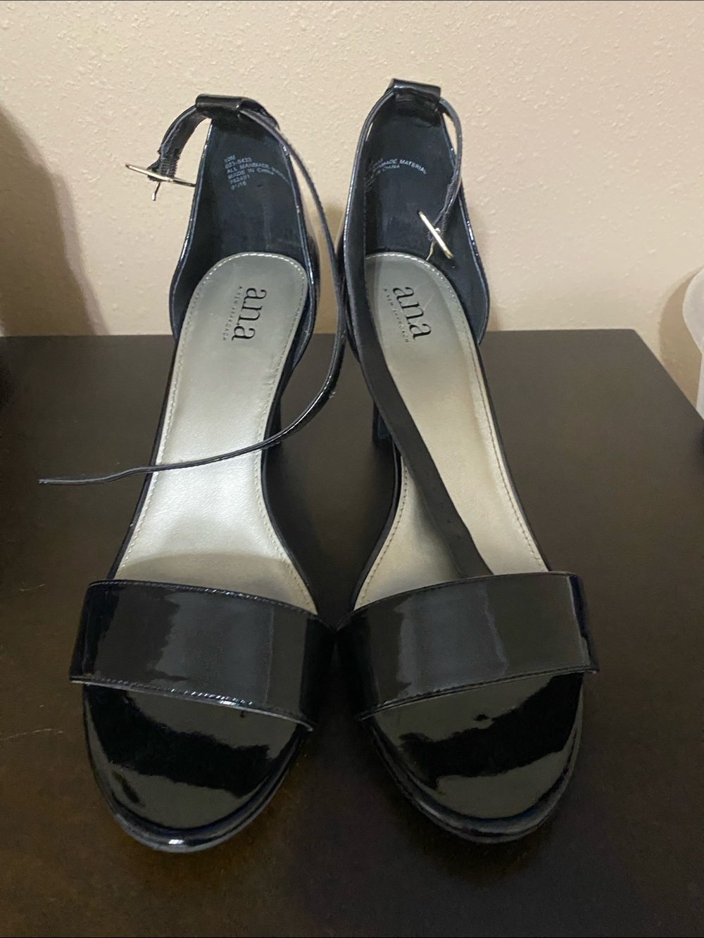 a.n.a Black Patent Ankle-Strap Heels